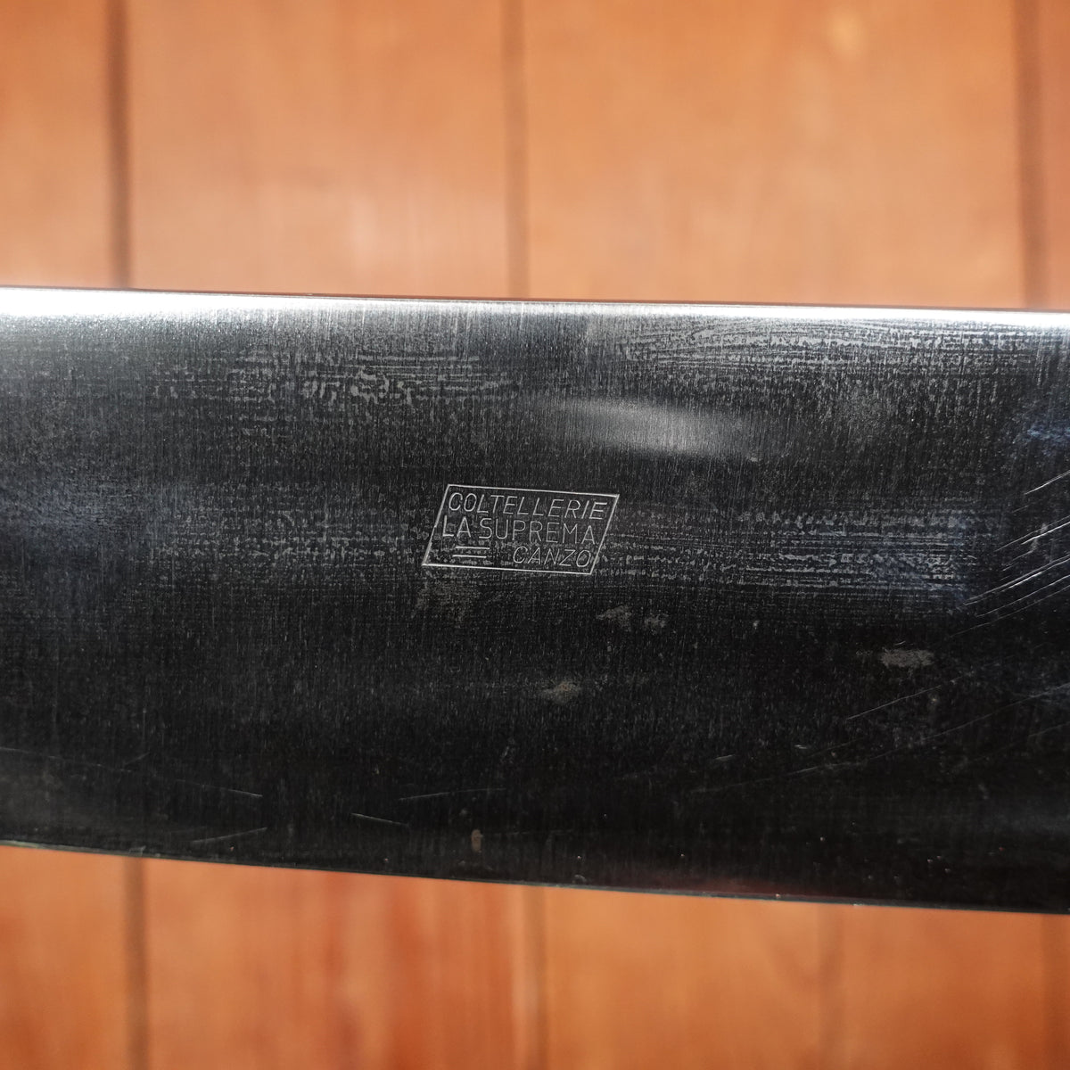 New Old Stock La Suprema 9" Heavy Butcher Knife Carbon Italy ~1960s