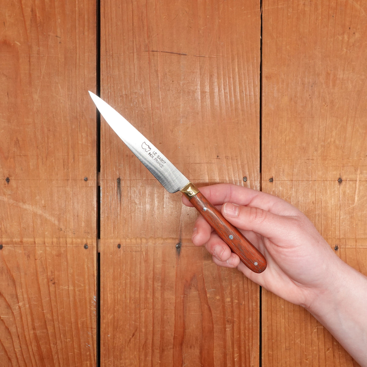 Au Sabot 4" Pointed Paring Stainless Camwood with Brass Bolster