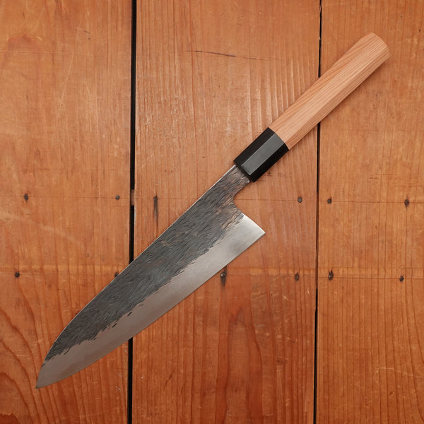 Isamitsu 210mm Gyuto Stainless Clad Shirogami 1 Kurouchi Yakusugi Cedar Handle