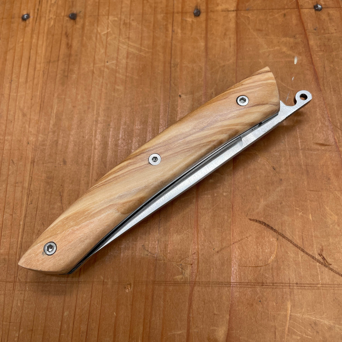 Au Sabot Le Thiers 12cm Pocket Knife Straight Stainless Olive Handle