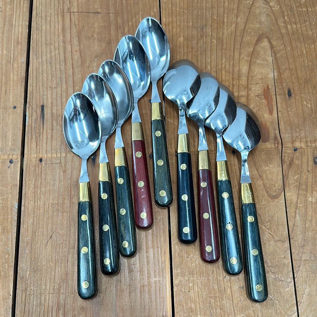 Assorted New Old Stock French Spoons Stainless Brass Pakka Wood