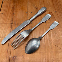 W Wright Old English Fiddle Stainless Yorkshire Rose Tumbled Finish Table Set - 3 Pieces