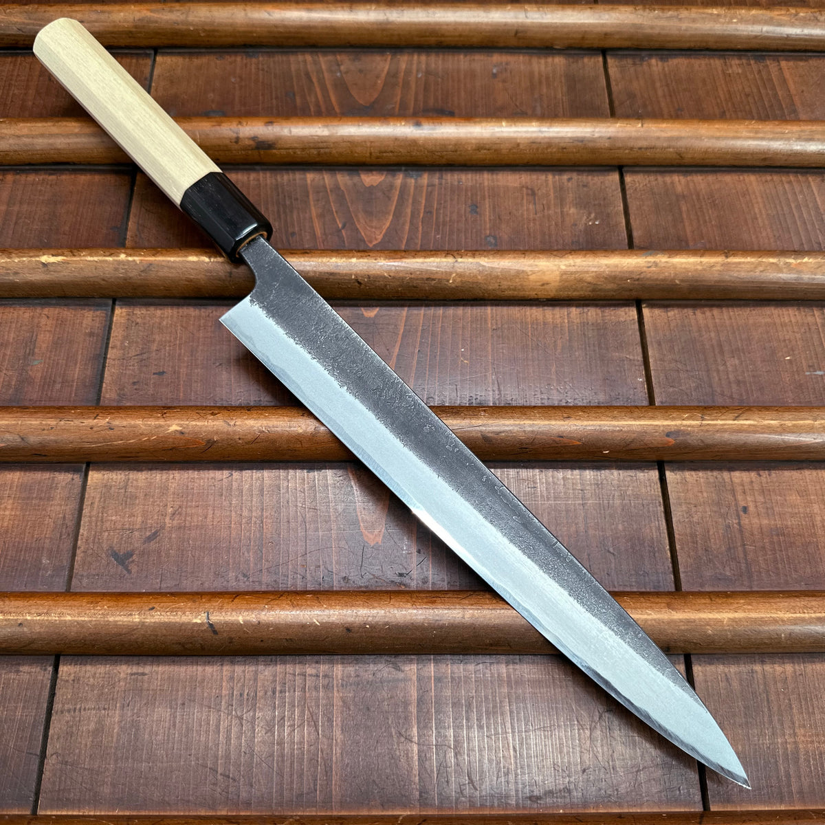 Wakui 240mm Sujihiki V2 Carbon Kurouchi Nashiji Ho Octagonal