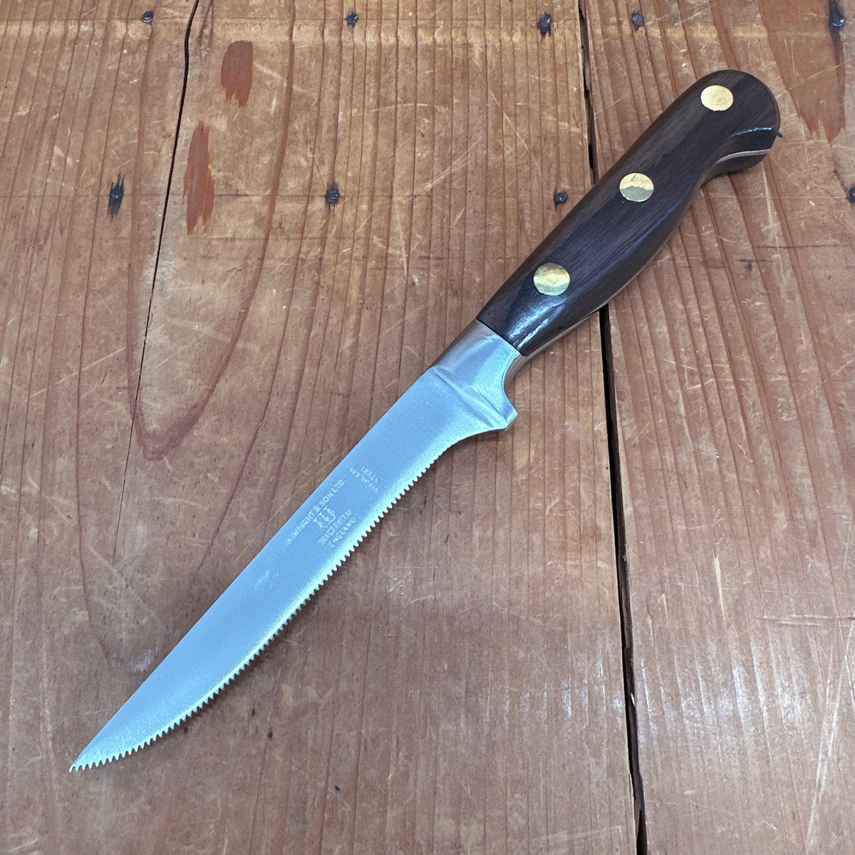 New Old Stock A Wright 5" Stiff Boning Knife Serrated Forged Stainless Steel Rosewood Sheffield