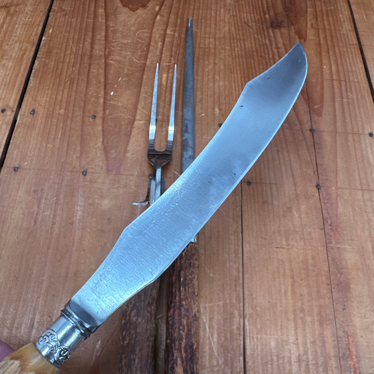 Meriden Cutlery Co Carving Set Stag & Sterling Late 19th Early 20th C?