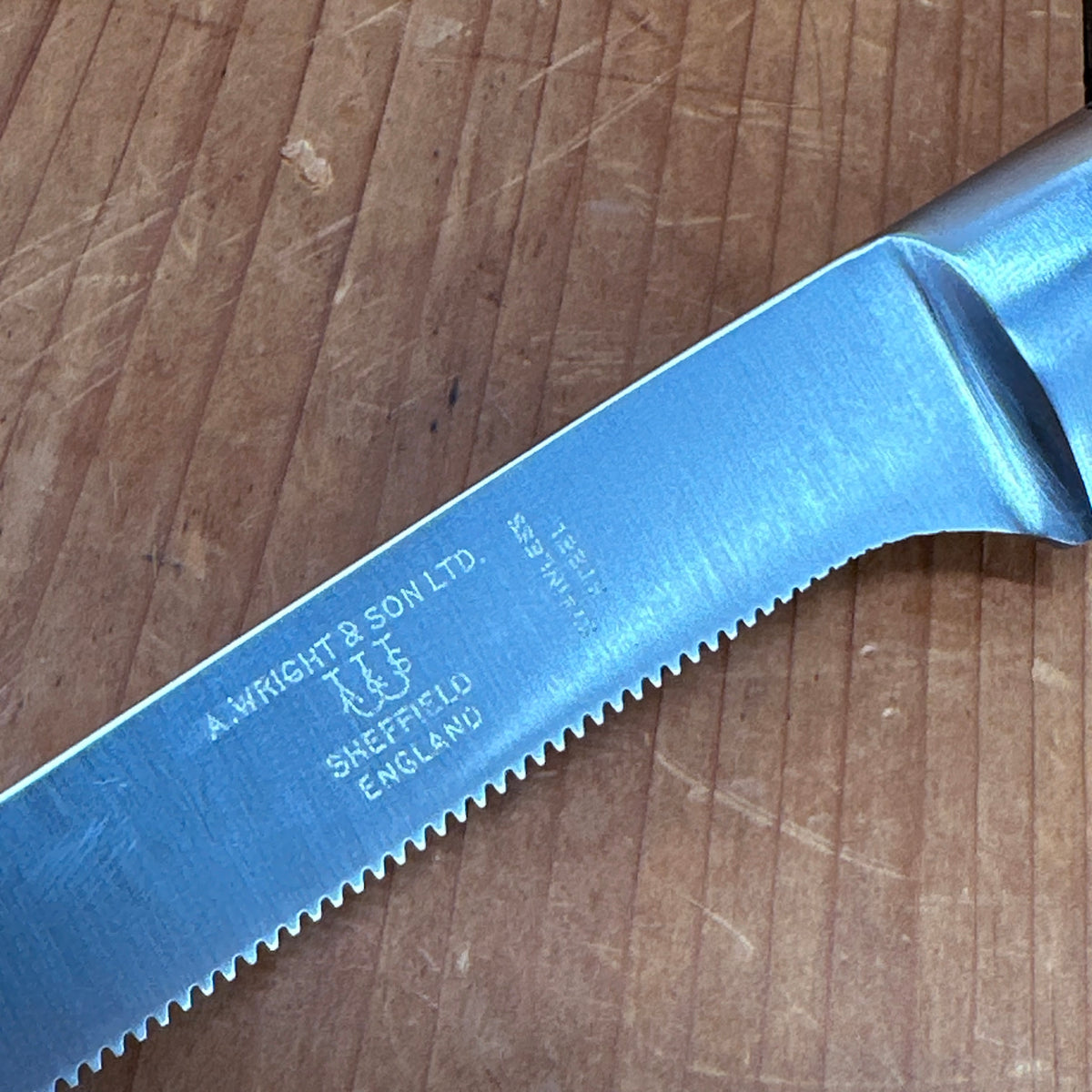 New Old Stock A Wright 5" Stiff Boning Knife Serrated Forged Stainless Steel Rosewood Sheffield