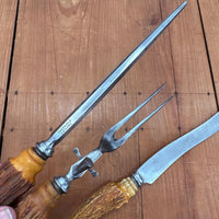 Vintage A J Jordan AAA1 Carving Set Curved Blade Horn Tip Handles Sheffield, England 1880-1920s - 3 Pieces