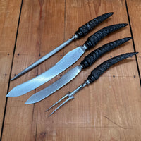 Vintage A J Jordan AAA1 Carving Set Curved Blade Carved Horn Tip Handles Sheffield, England 1880-1920s - 4 Pieces