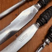 Vintage A J Jordan AAA1 Carving Set Curved Blade Carved Horn Tip Handles Sheffield, England 1880-1920s - 4 Pieces
