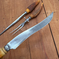Vintage A J Jordan AAA1 Carving Set Curved Blade Horn Tip Handles Sheffield, England 1880-1920s - 3 Pieces