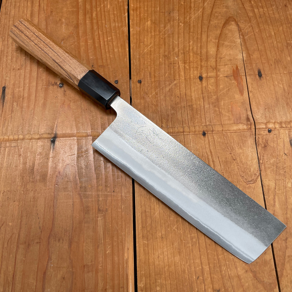 Yoshikane Hamono 165mm Nakiri Shirogami 2 Nashiji Teak Handle