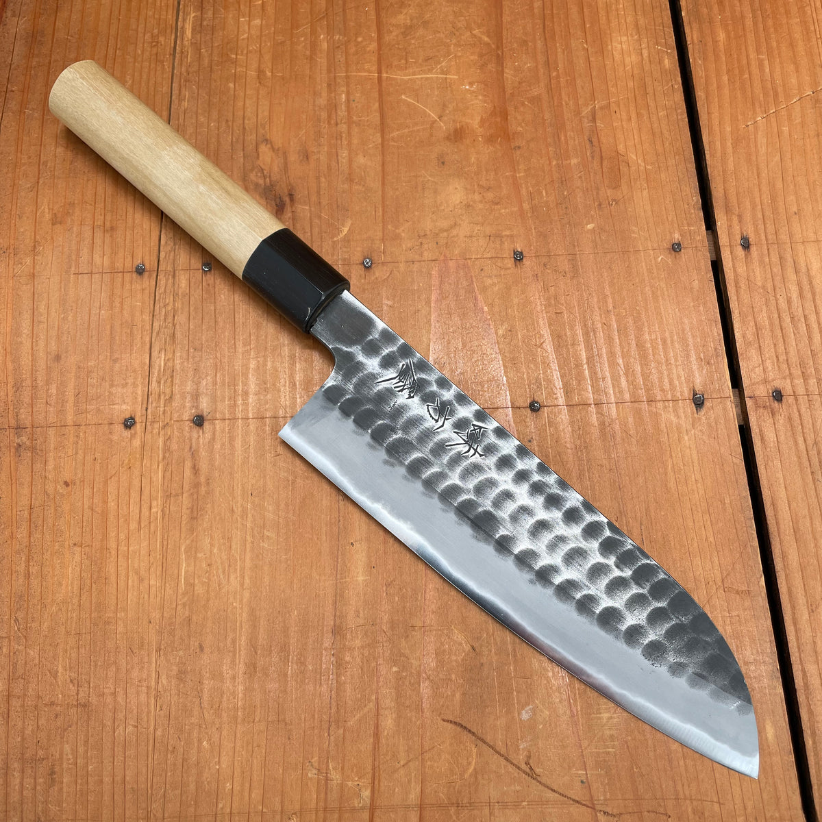 Hitohira Hinode 180mm Santoku Shirogami 2 Tsuchime Ho Wood (D-Shape)