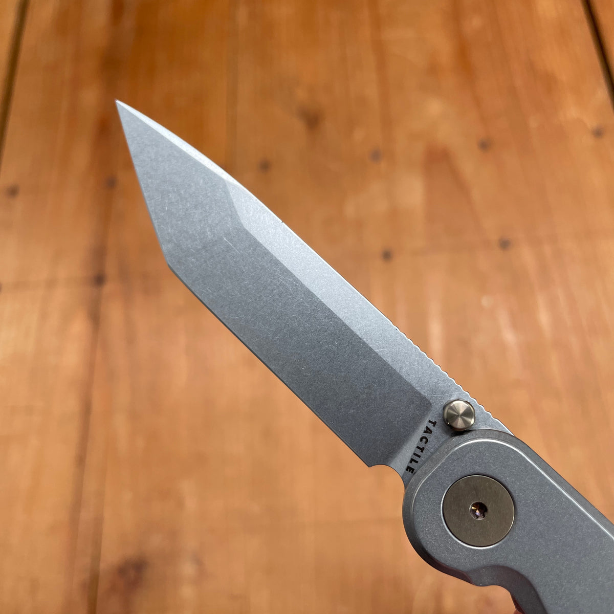 Tactile Rockwall Thumbstud Tanto MagnaCut Liner Lock Titanium Stonewash and Bronze Handle