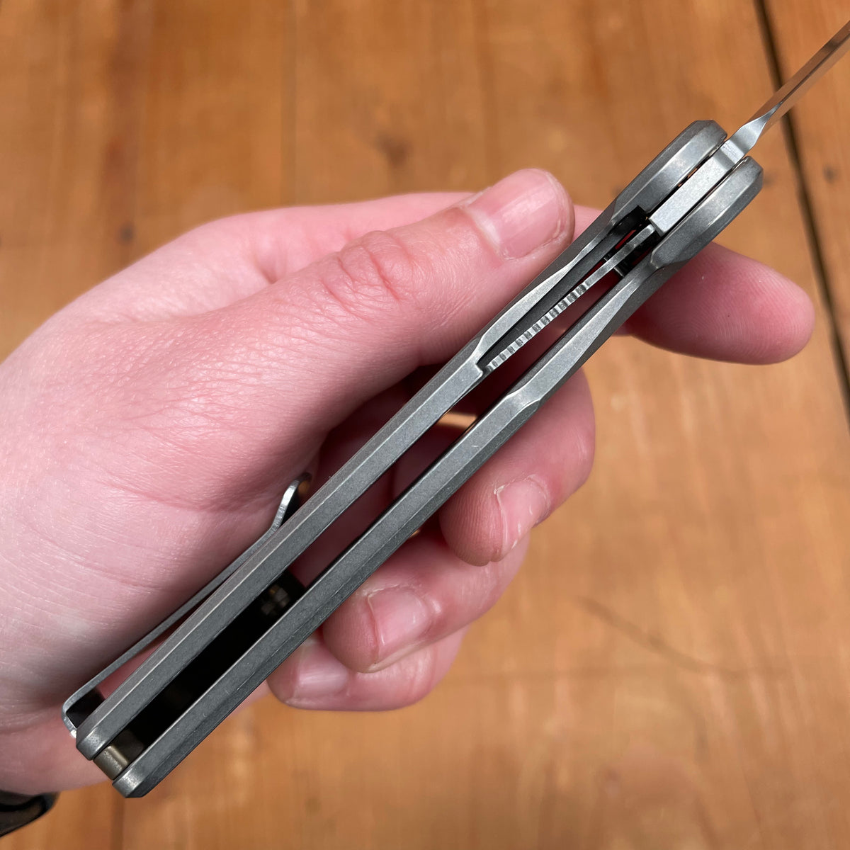 Tactile Rockwall Thumbstud Tanto MagnaCut Liner Lock Titanium Stonewash and Bronze Handle