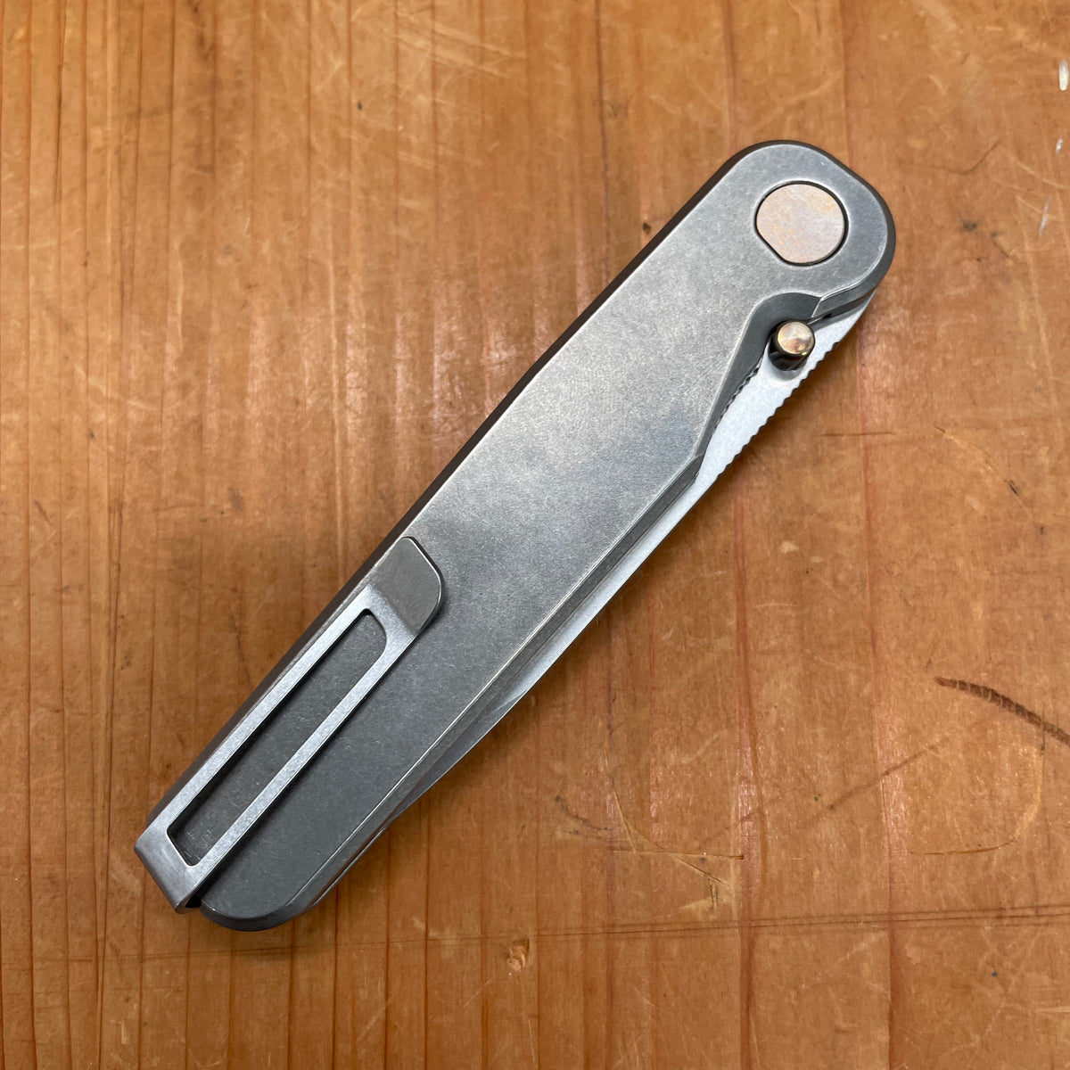Tactile Rockwall Thumbstud Tanto MagnaCut Liner Lock Titanium Stonewash and Bronze Handle