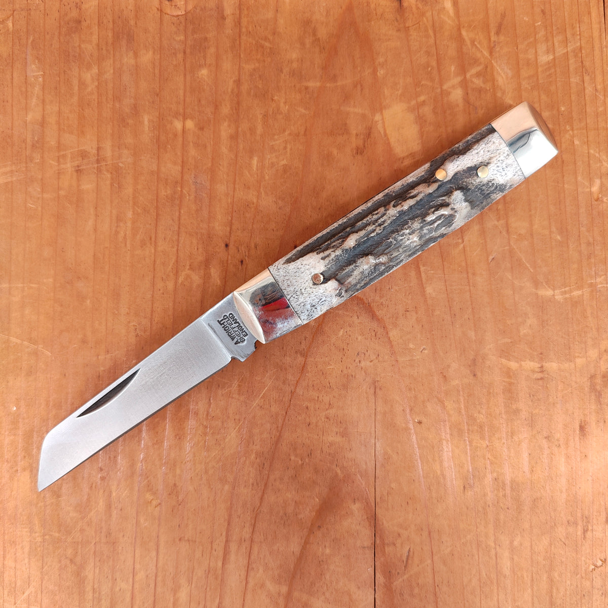 A Wright & Son 3 1/2" Senator Pocket Knife Carbon Steel Stag Chased Spring