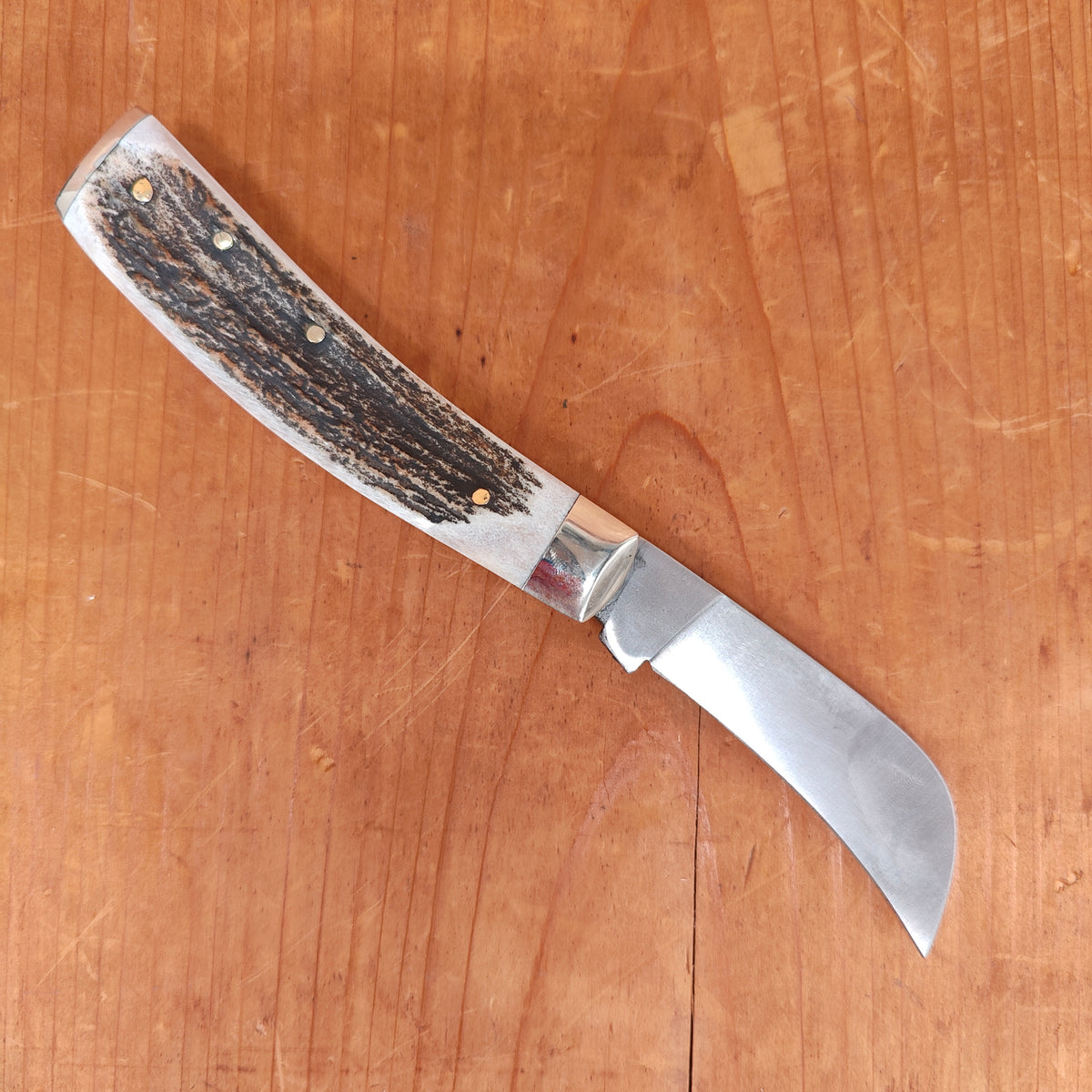 A Wright & Son Pruner 3 1/2" End Cap Pocket Knife Carbon Steel Stag Traditional Work Filed Spring
