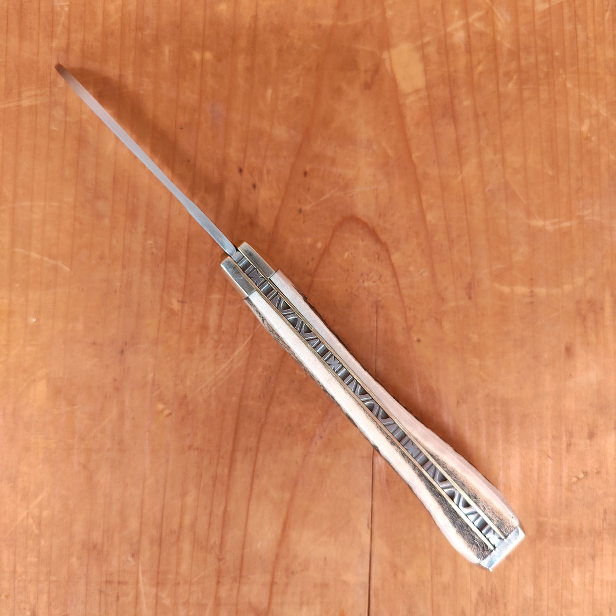 A Wright & Son Pruner 3 1/2" End Cap Pocket Knife Carbon Steel Stag Traditional Work Filed Spring
