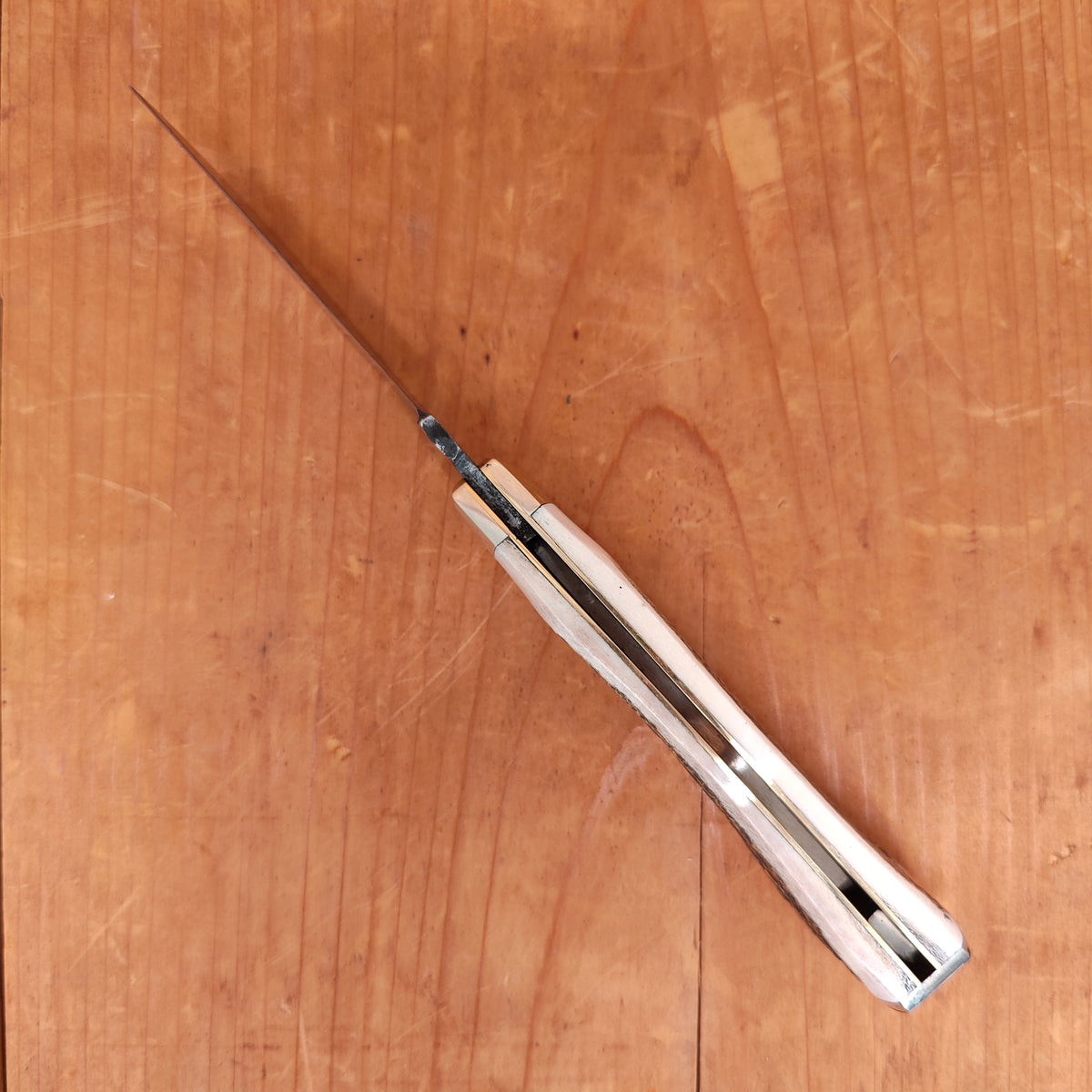 A Wright & Son Pruner 3 1/2" End Cap Pocket Knife Carbon Steel Stag Traditional Work Filed Spring