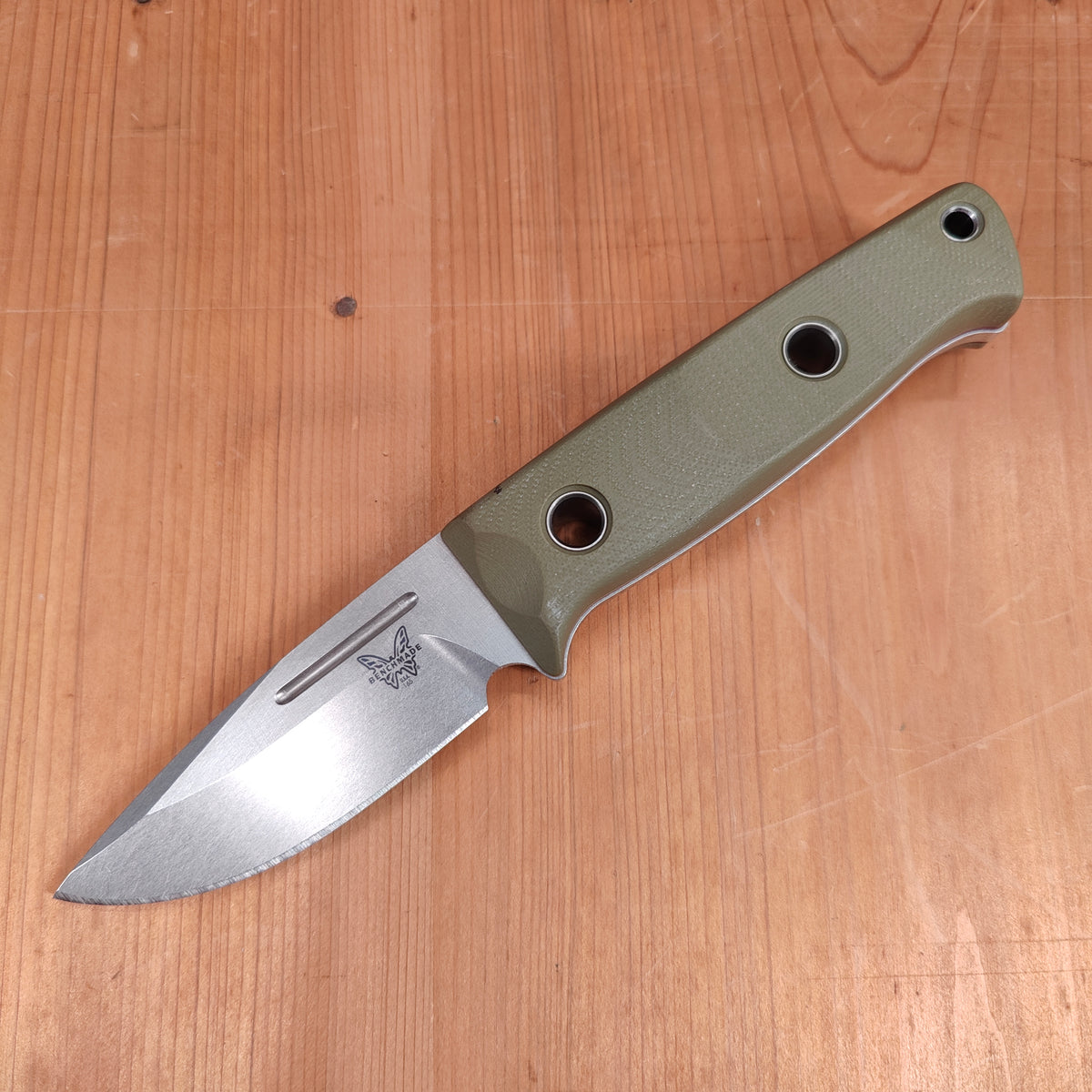 Benchmade 165-1 Mini Bushcrafter 3.4" Drop Point CPM-S30V Fixed Blade OD Green G10 Handle with Leather Sheath