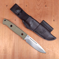 Benchmade 163-1 Bushcrafter 4.3" Drop Point CPM-S30V Fixed Blade OD Green G10 Handle with Leather Sheath