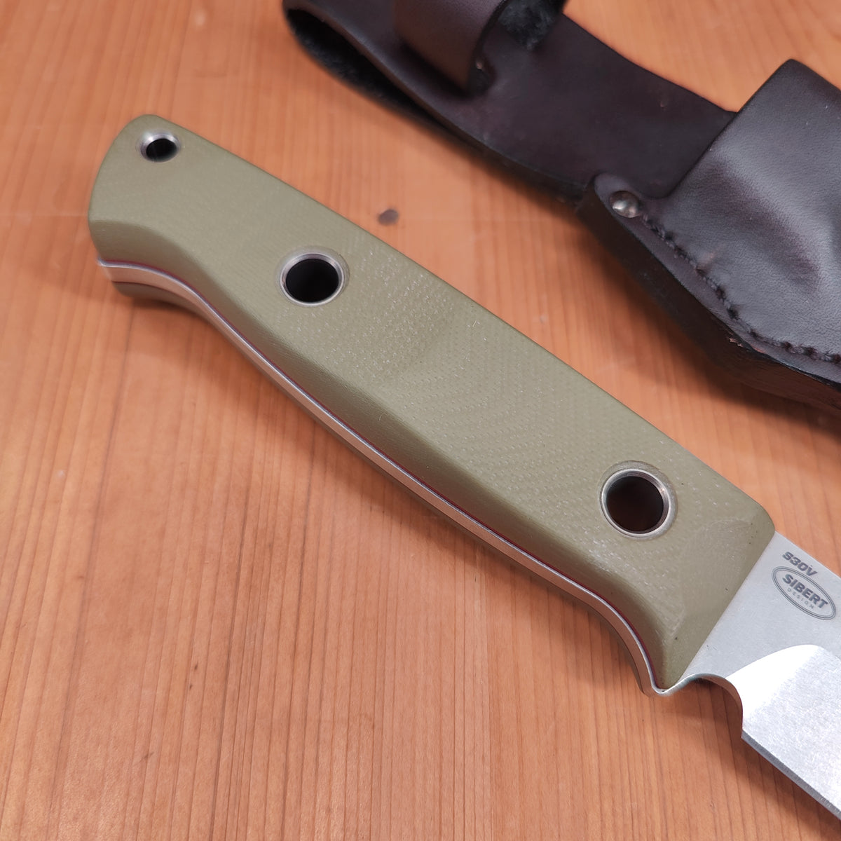 Benchmade 163-1 Bushcrafter 4.3" Drop Point CPM-S30V Fixed Blade OD Green G10 Handle with Leather Sheath