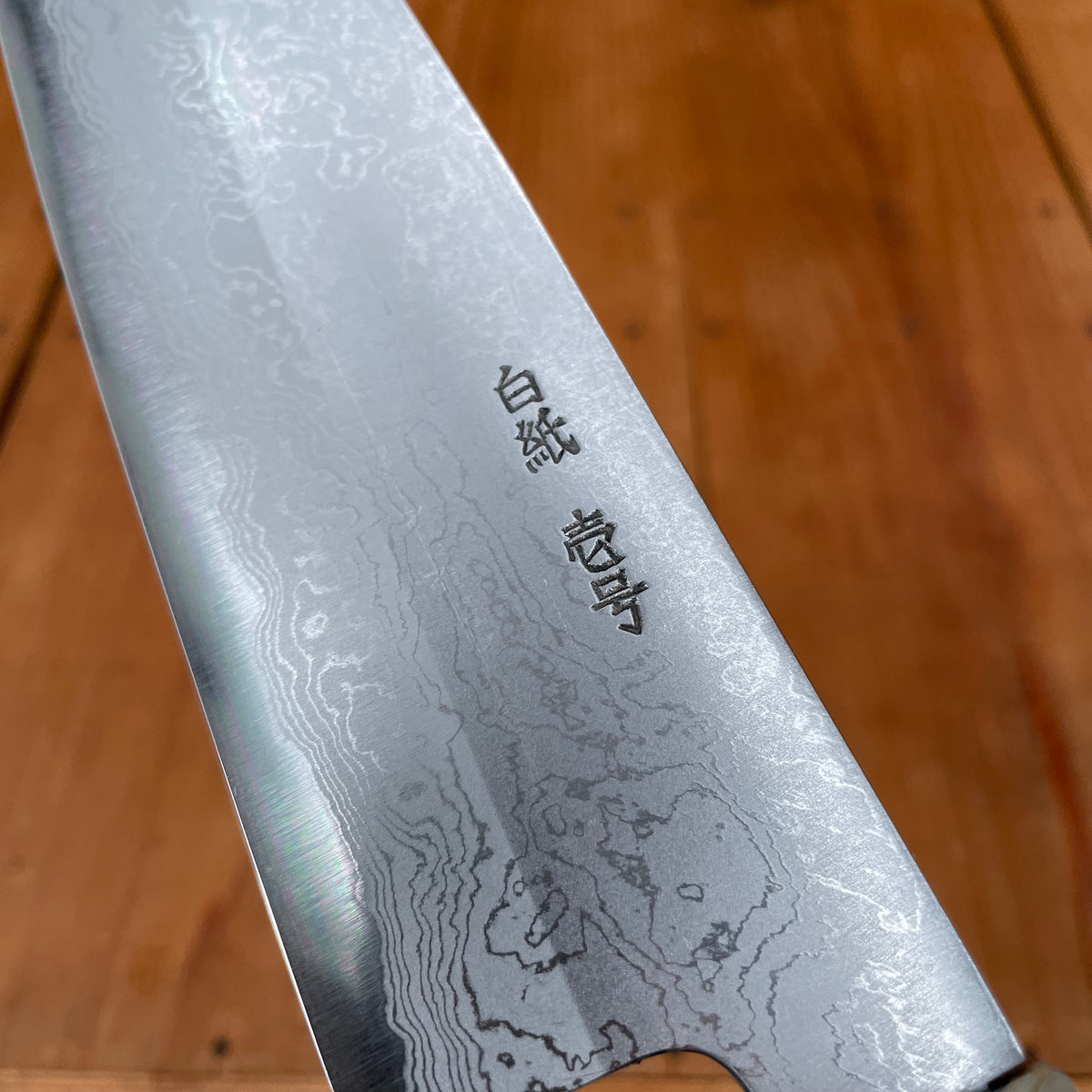 Yoshikazu Tanaka 180mm Santoku Shirogami 1 Damascus Ebony