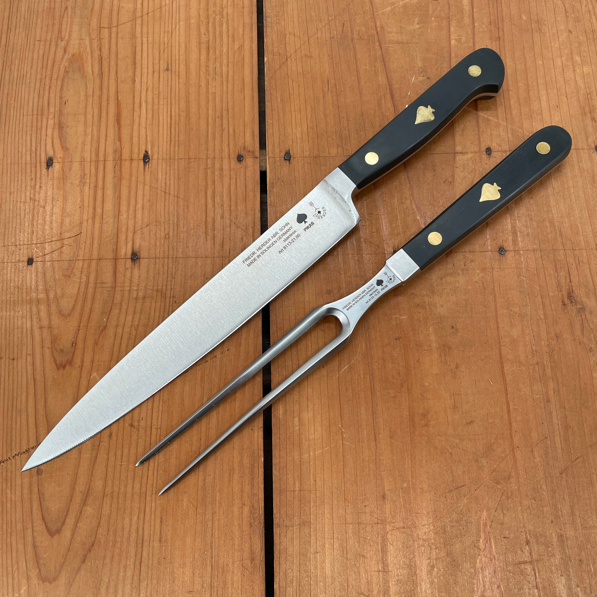 Friedr Herder Carving Set 8” Knife & Fork in Walnut Drawer Storage Box