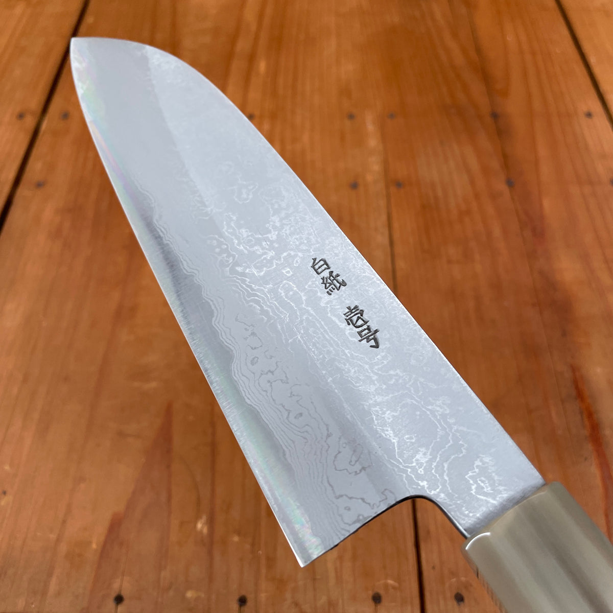 Yoshikazu Tanaka 180mm Santoku Shirogami 1 Damascus Ebony