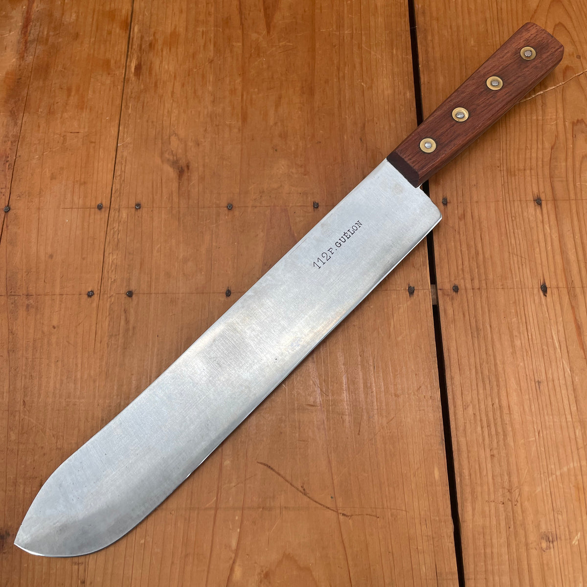 112 F. Guelon 12" Bullnose Butcher Carbon Steel Rosewood France 1950's