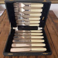 Fish Forks & Knives Silverplate & Celluloid -English 1930's?