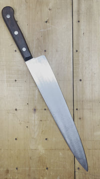 Markings lost but definitely American from the 1920's-50's (handle shape looks like Russell) with a 12" blade and rosewood handle with steel rivets, typically an early to mid 20th c rivet.