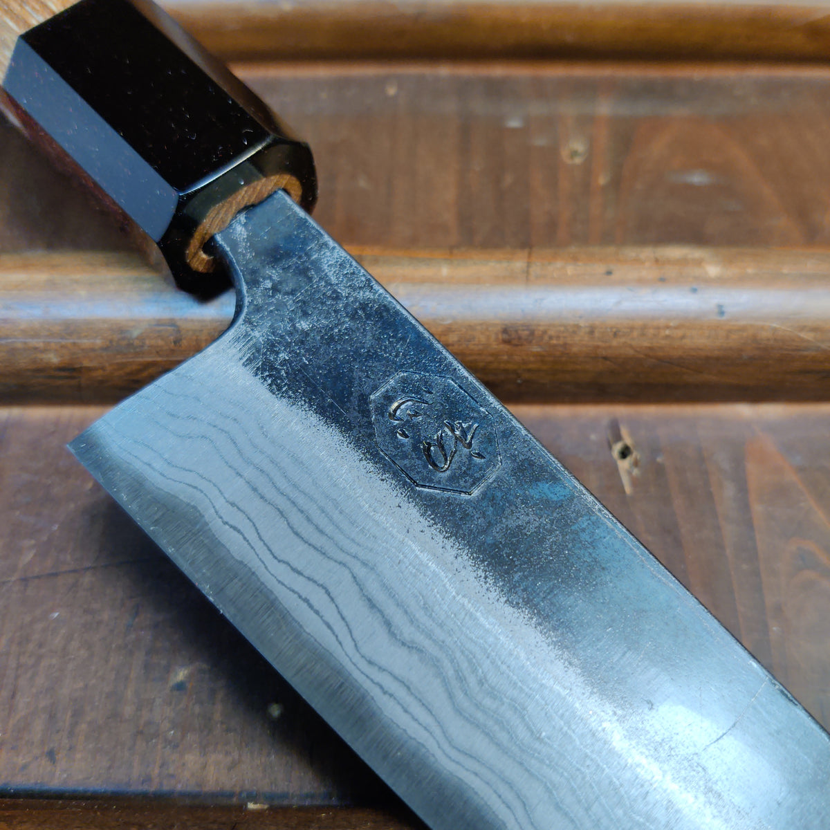 Kumokage 150mm Honesuki Kaku Aogami 2 Kurouchi Damascus Teak Handle