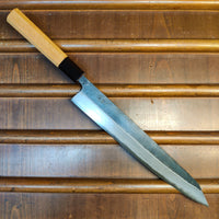 Kumokage 250mm Kiritsuke Sujihiki Aogami 2 Kurouchi Carbon Damascus Teak Horn