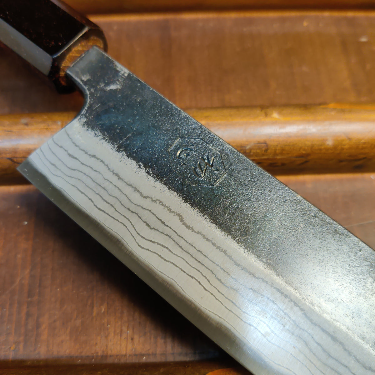 Kumokage 250mm Kiritsuke Sujihiki Aogami 2 Kurouchi Damascus Teak & Horn Handle