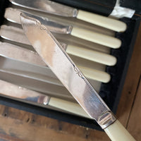 Fish Forks & Knives Silverplate & Celluloid -English 1930's?