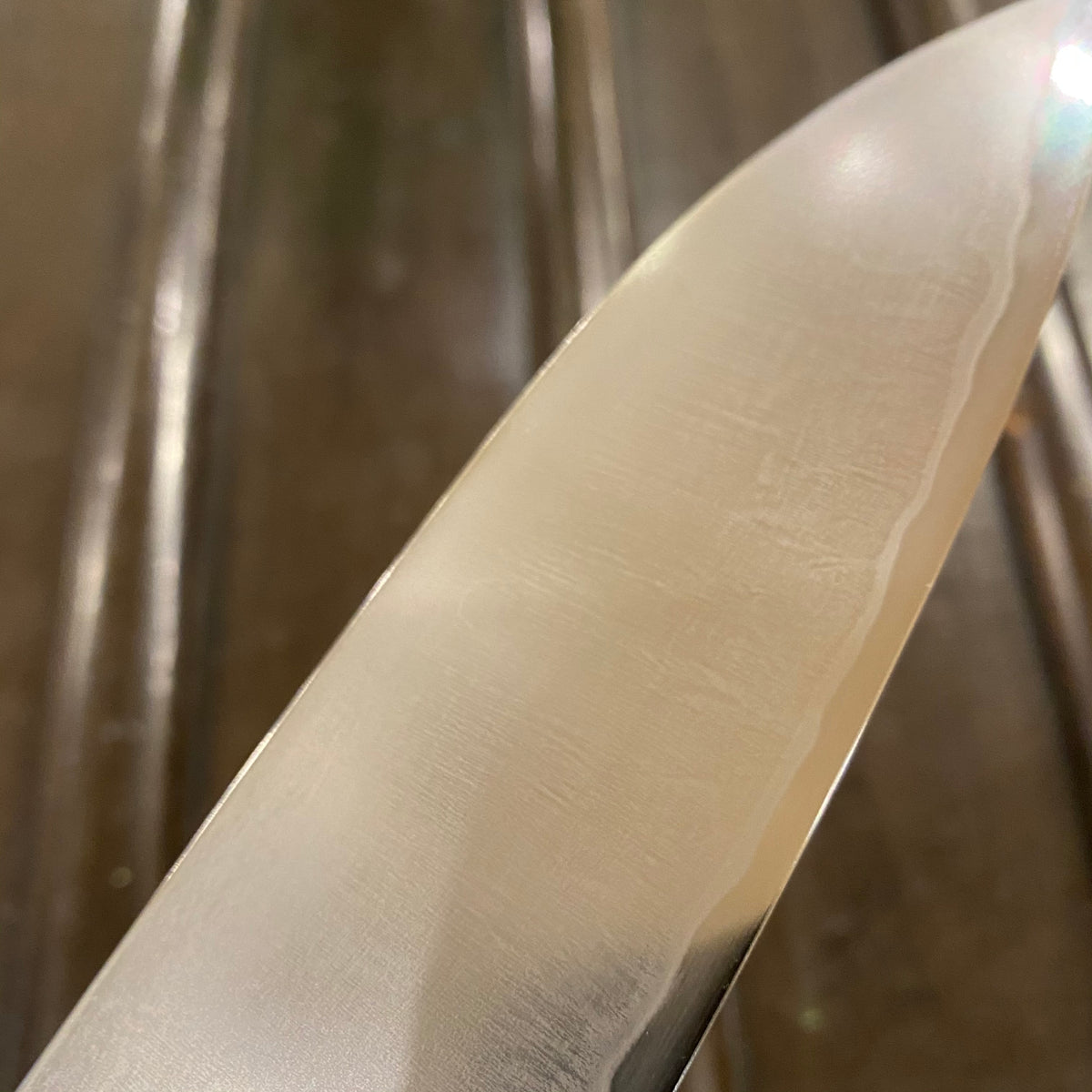 Takada no Hamono 180mm Santoku Iron Clad Aogami 2 Suiboku Finish Pakka & Ebony
