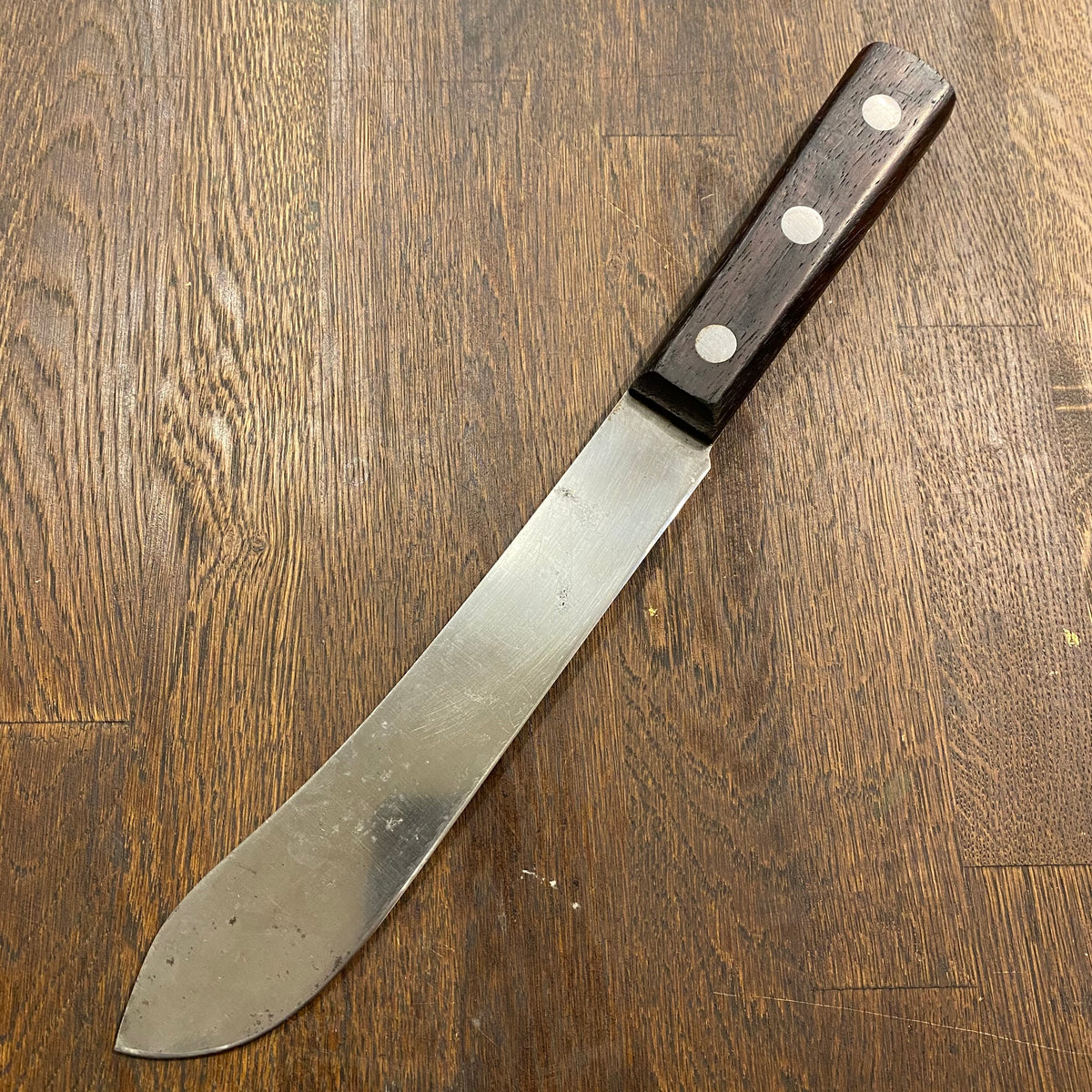 Unmarked American 8” Bullnose Butcher Hand Forged Carbon Steel Rosewood 1930’s-50’s?