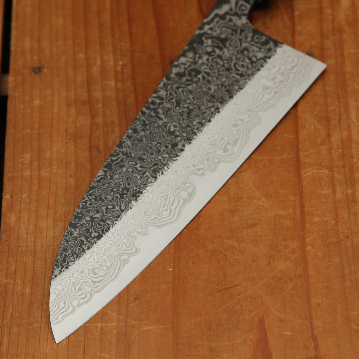 Yoshikane Hamono 165mm Santoku SLD Damascus Kurouchi Burnt Chestnut Handle