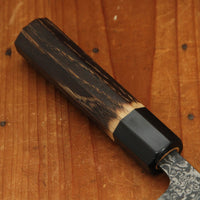 Yoshikane Hamono 165mm Santoku SLD Damascus Kurouchi Burnt Chestnut Handle