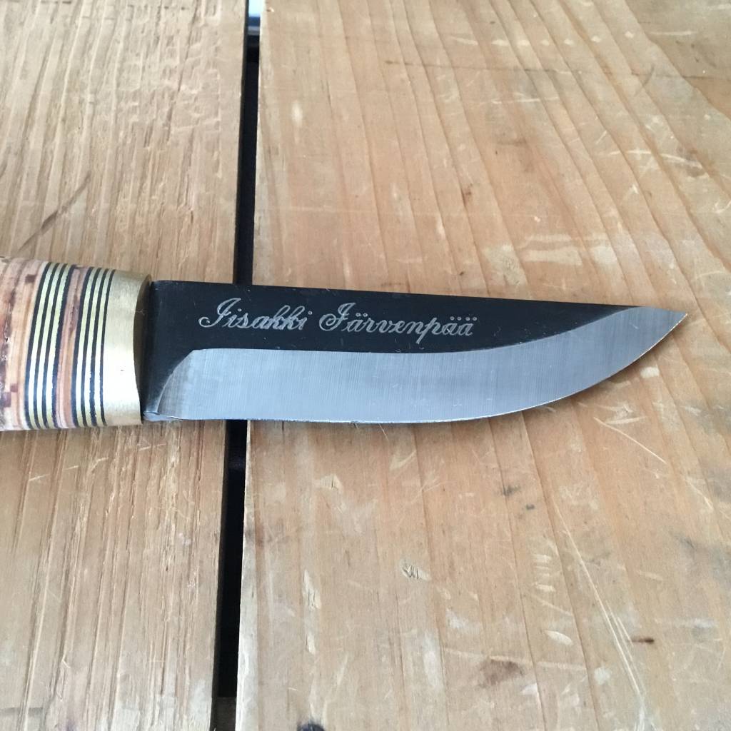 Iisakki Jarvenpaa 'Aito Puukko' 85mm Carbon Steel Stacked Birchbark & Brass Puukko