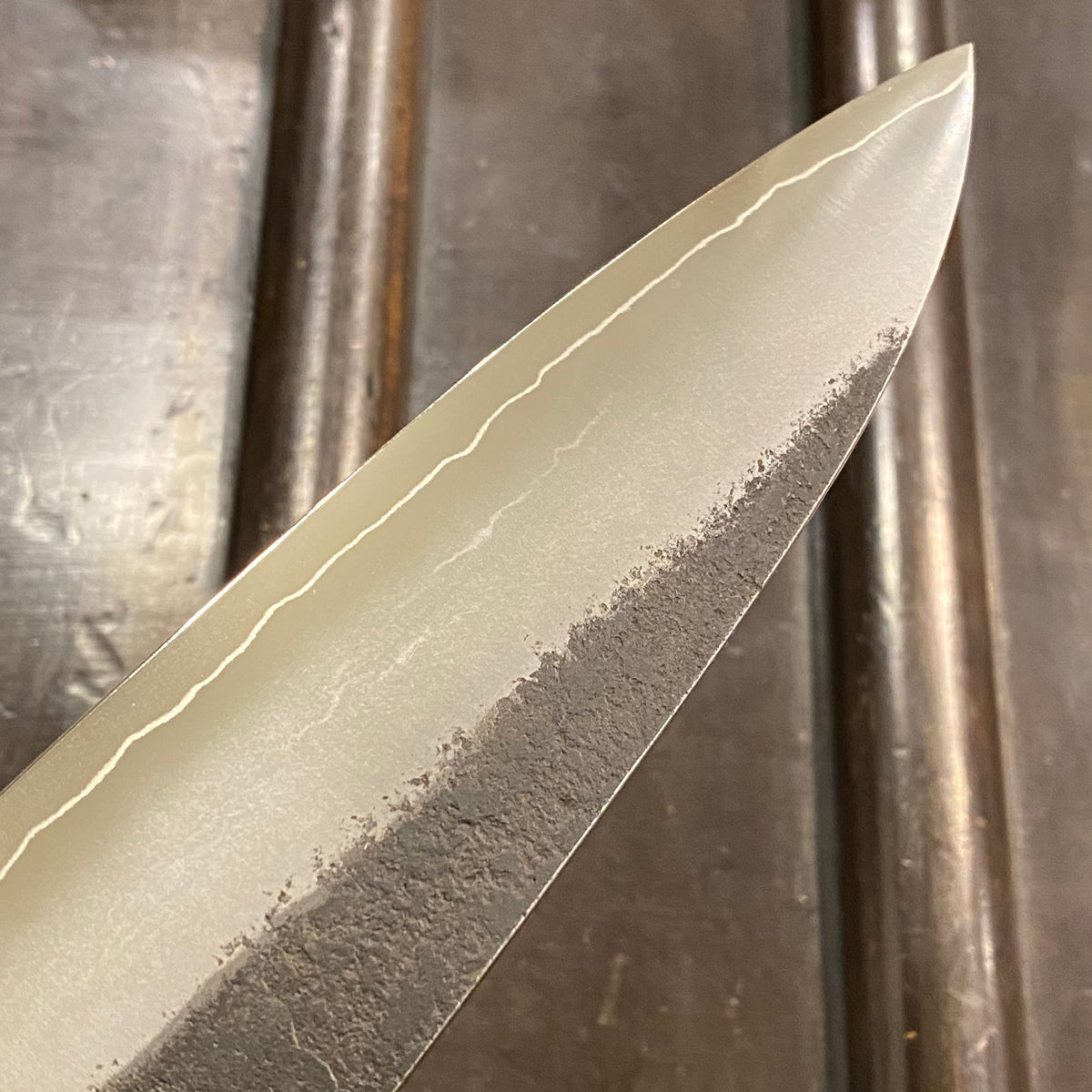 Konosuke Madei Sumiiro 240mm Gyuto SLD Kurouchi Nashiji - by Nihei W/ Saya