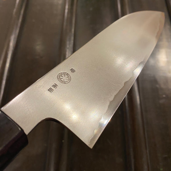 Takada no Hamono 180mm Santoku Iron Clad Aogami 2 Suiboku Finish Pakka & Ebony