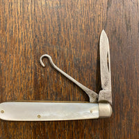 Hibbard Spencer & Bartlett 2 5/8" Pen Knife W Button Hook MOP 1855- 1960 (1920's or older?)