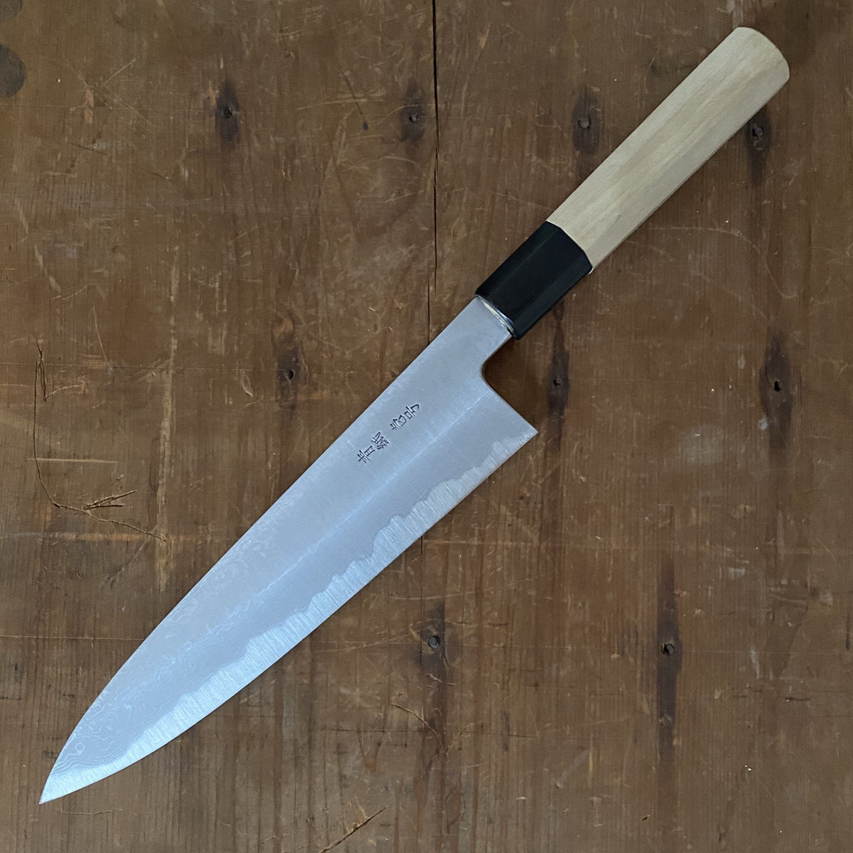 Sakai Kikumori 210mm Gyuto Aogami 1 Suminagashi Ho/Horn