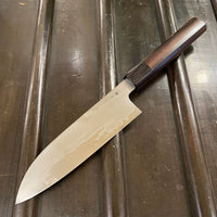 Takada no Hamono 180mm Santoku Iron Clad Aogami 2 Suiboku Finish Pakka & Ebony