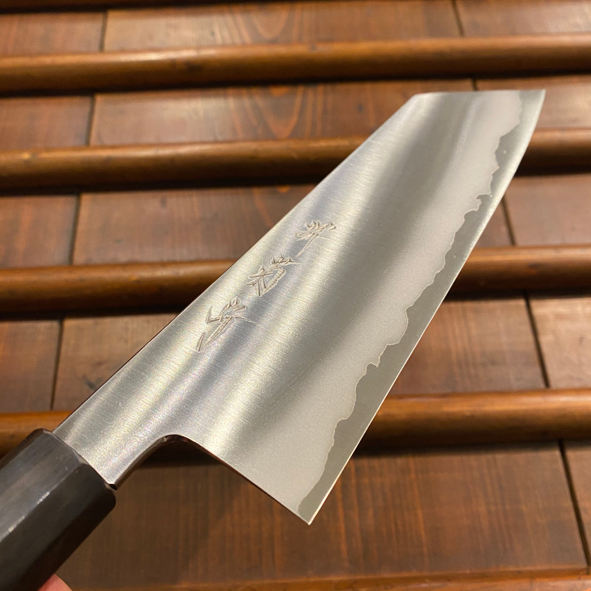 Sakai Kikumori Yugiri 180mm Kiritsuke Santoku Stainless Clad Aogami 1 Ebony with Saya