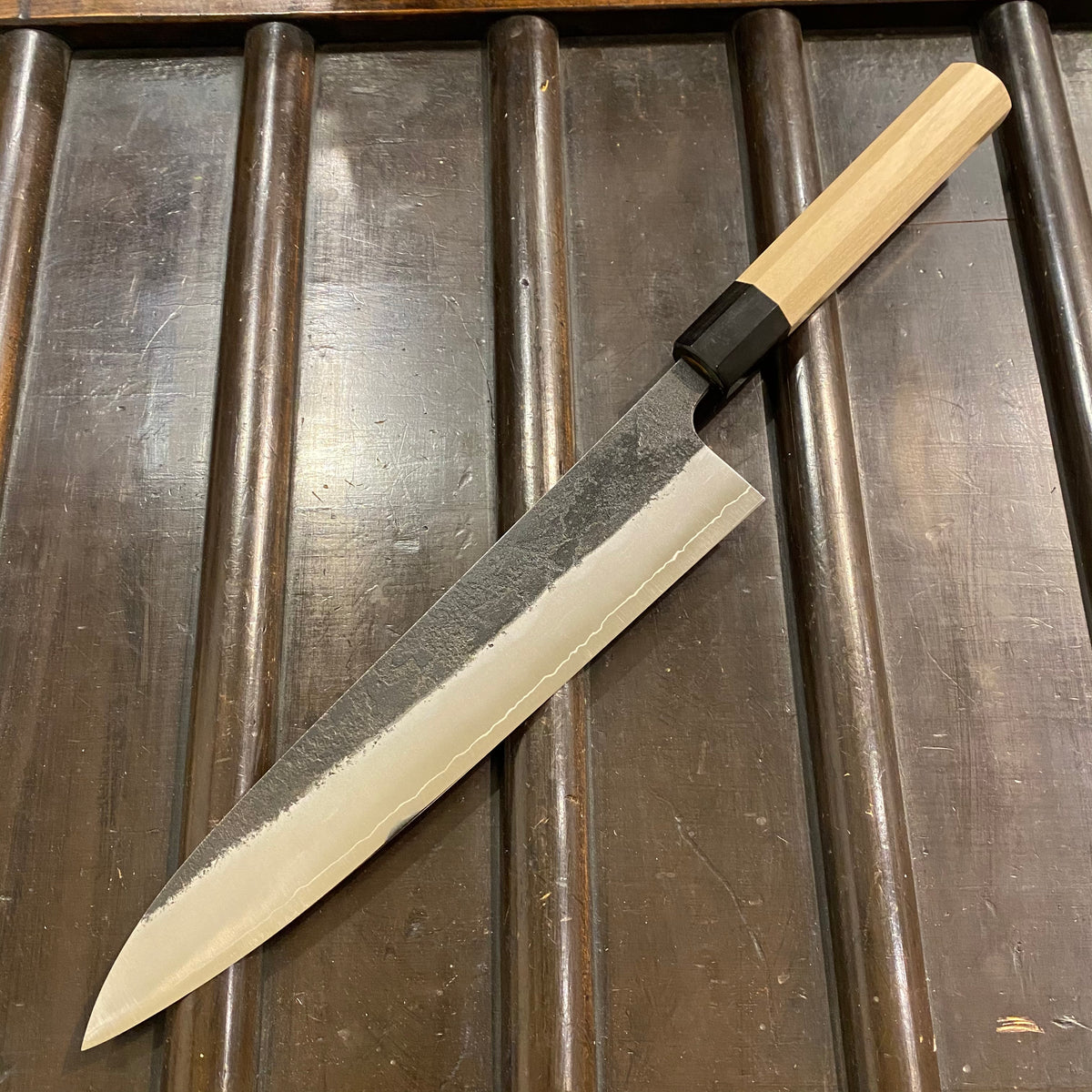 Konosuke Madei Sumiiro 240mm Gyuto SLD Kurouchi Nashiji - by Nihei W/ Saya