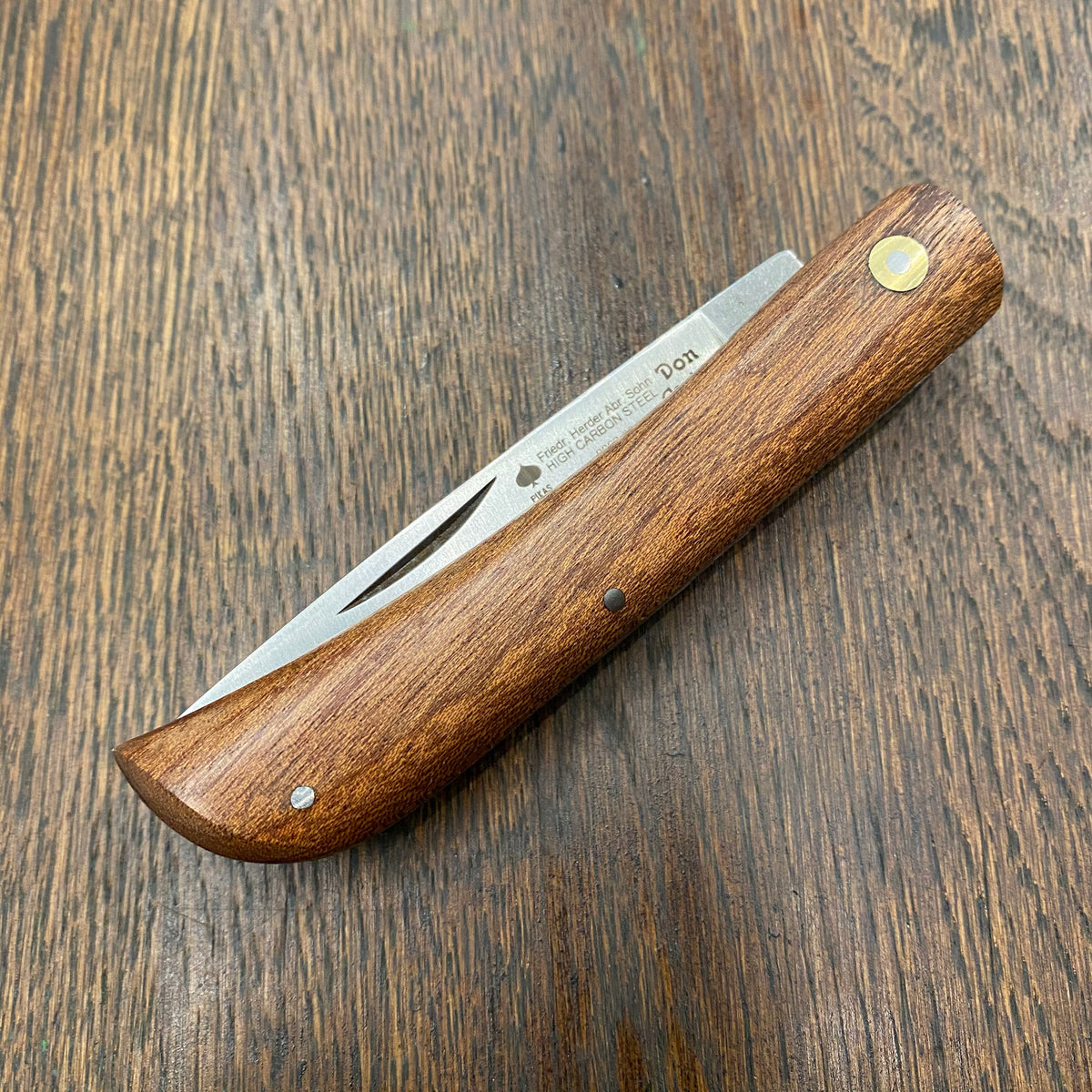 Friedr Herder 4 1/8” Sodbuster / Miner’s Jack Drop Point Carbon Lockback Sapele Wood Handle