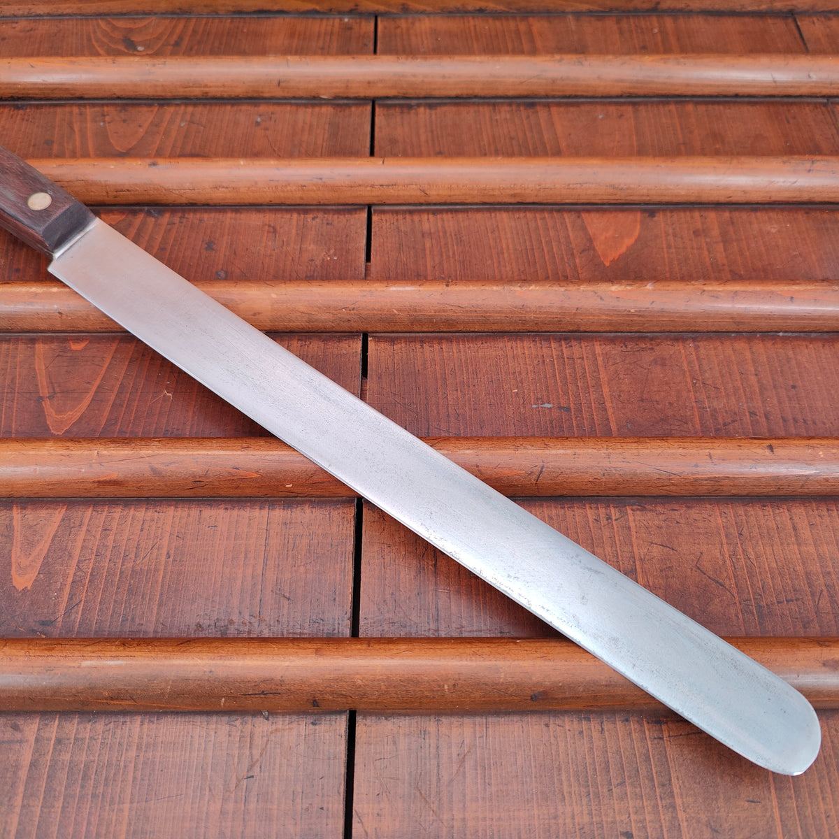 Unmarked 12" Round Tip Slicer Carbon Steel Rosewood American 1930's-60's